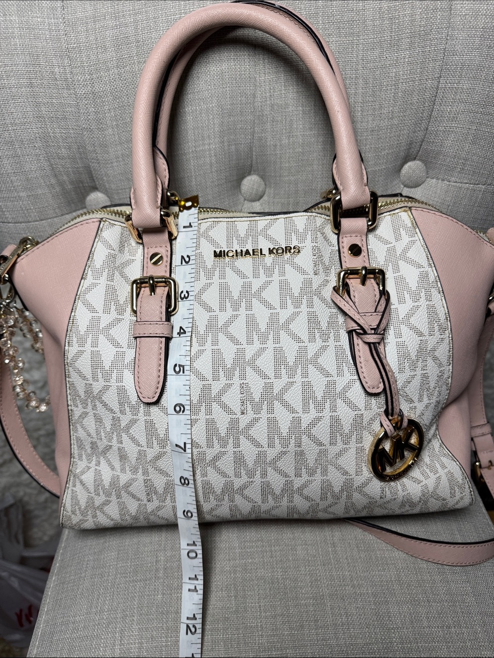 Michael Kors Pink and Beige Signature Satchel